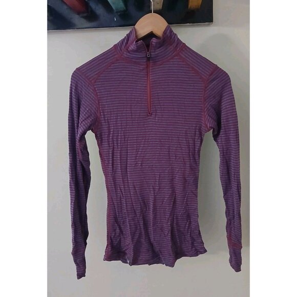 Ibex Woolies 150 Quarter Zip 100% Merino Wool Base Layer Top Size Medium Stripe - Picture 1 of 9